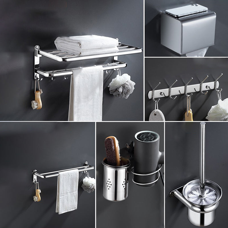 Modern Stainless Steel Bath Shelf Bathroom Accessories Hardware Set 6-Piece Set (Hair Dryer Holder) Clearhalo 'Bathroom Hardware Sets' 'Bathroom Hardware' 'Bathroom Remodel & Bathroom Fixtures' 'bathroom_hardware_sets' 'Home Improvement' 'home_improvement' 'home_improvement_bathroom_hardware_sets' 6717759