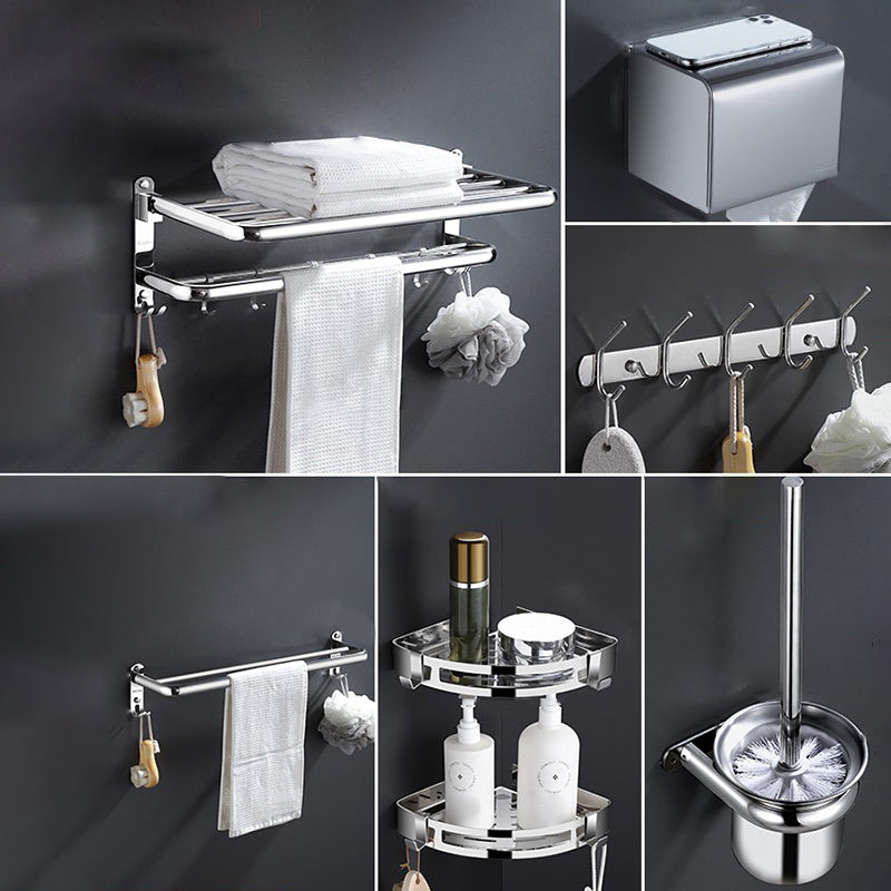 Modern Stainless Steel Bath Shelf Bathroom Accessories Hardware Set 7-Piece Set (Hook) Clearhalo 'Bathroom Hardware Sets' 'Bathroom Hardware' 'Bathroom Remodel & Bathroom Fixtures' 'bathroom_hardware_sets' 'Home Improvement' 'home_improvement' 'home_improvement_bathroom_hardware_sets' 6717762