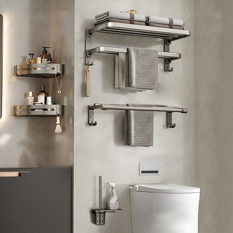 Modern Stainless Steel Bath Shelf Bathroom Accessory Kit Towel Bar Bathroom Set 5-Piece Set (Double Rods) Clearhalo 'Bathroom Hardware Sets' 'Bathroom Hardware' 'Bathroom Remodel & Bathroom Fixtures' 'bathroom_hardware_sets' 'Home Improvement' 'home_improvement' 'home_improvement_bathroom_hardware_sets' 6717775