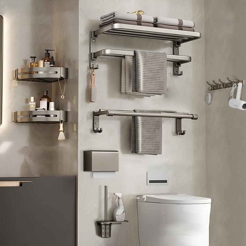 Modern Stainless Steel Bath Shelf Bathroom Accessory Kit Towel Bar Bathroom Set 7-Piece Set (Double Rods) Clearhalo 'Bathroom Hardware Sets' 'Bathroom Hardware' 'Bathroom Remodel & Bathroom Fixtures' 'bathroom_hardware_sets' 'Home Improvement' 'home_improvement' 'home_improvement_bathroom_hardware_sets' 6717777