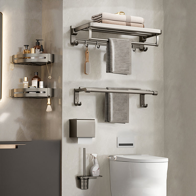 Modern Stainless Steel Bath Shelf Bathroom Accessory Kit Towel Bar Bathroom Set 6-Piece Set (Double Rods) Clearhalo 'Bathroom Hardware Sets' 'Bathroom Hardware' 'Bathroom Remodel & Bathroom Fixtures' 'bathroom_hardware_sets' 'Home Improvement' 'home_improvement' 'home_improvement_bathroom_hardware_sets' 6717779