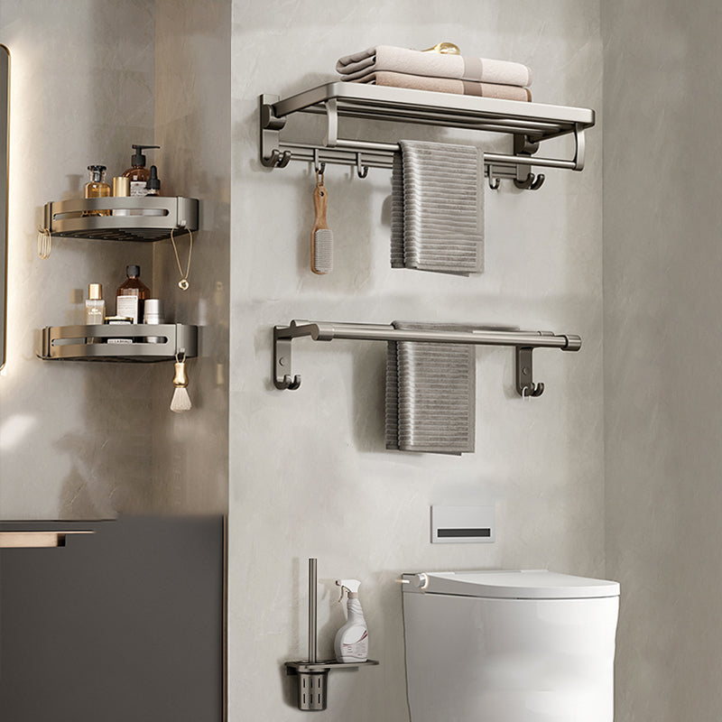 Modern Stainless Steel Bath Shelf Bathroom Accessory Kit Towel Bar Bathroom Set 5-Piece Set (Toilet Brush) Clearhalo 'Bathroom Hardware Sets' 'Bathroom Hardware' 'Bathroom Remodel & Bathroom Fixtures' 'bathroom_hardware_sets' 'Home Improvement' 'home_improvement' 'home_improvement_bathroom_hardware_sets' 6717786