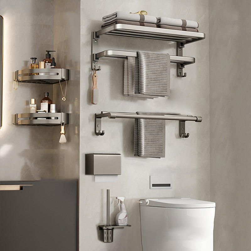 Modern Stainless Steel Bath Shelf Bathroom Accessory Kit Towel Bar Bathroom Set 6-Piece Set (Toilet Brush) Clearhalo 'Bathroom Hardware Sets' 'Bathroom Hardware' 'Bathroom Remodel & Bathroom Fixtures' 'bathroom_hardware_sets' 'Home Improvement' 'home_improvement' 'home_improvement_bathroom_hardware_sets' 6717793