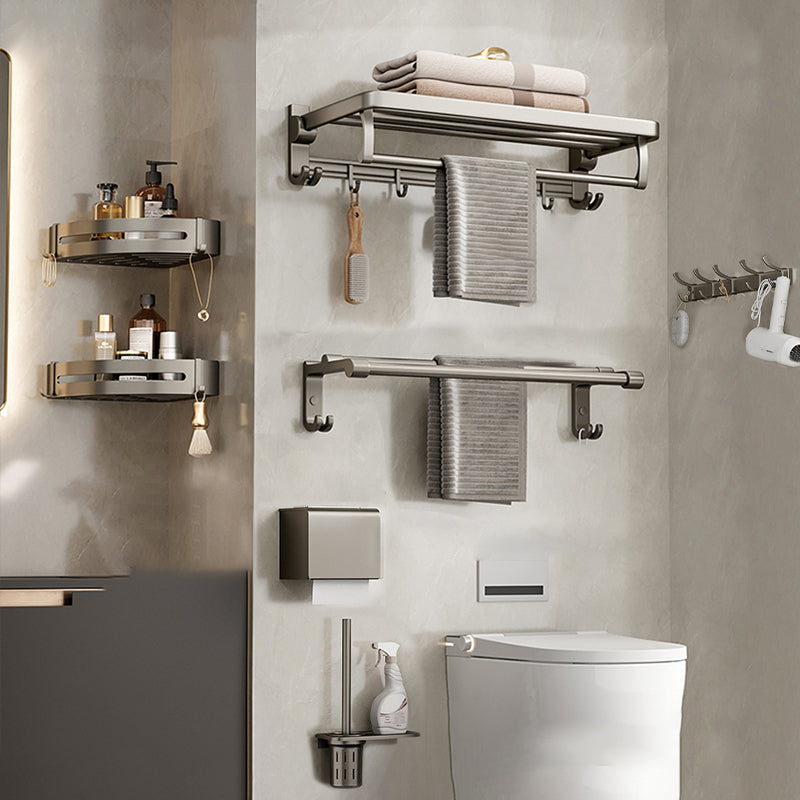 Modern Stainless Steel Bath Shelf Bathroom Accessory Kit Towel Bar Bathroom Set 7-Piece Set (Toilet Paper Holder) Clearhalo 'Bathroom Hardware Sets' 'Bathroom Hardware' 'Bathroom Remodel & Bathroom Fixtures' 'bathroom_hardware_sets' 'Home Improvement' 'home_improvement' 'home_improvement_bathroom_hardware_sets' 6717800