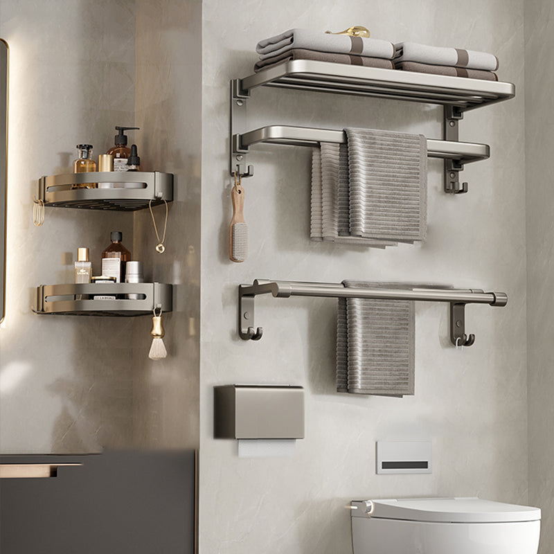 Modern Towel Bar Bathroom Set Bath Shelf Bathroom Accessory Kit Grey 5-Piece Set (Double Rods) Clearhalo 'Bathroom Hardware Sets' 'Bathroom Hardware' 'Bathroom Remodel & Bathroom Fixtures' 'bathroom_hardware_sets' 'Home Improvement' 'home_improvement' 'home_improvement_bathroom_hardware_sets' 6717827