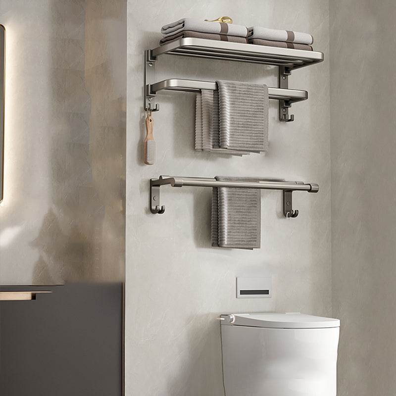 Modern Towel Bar Bathroom Set Bath Shelf Bathroom Accessory Kit Grey Towel Rack with Towel Bar Clearhalo 'Bathroom Hardware Sets' 'Bathroom Hardware' 'Bathroom Remodel & Bathroom Fixtures' 'bathroom_hardware_sets' 'Home Improvement' 'home_improvement' 'home_improvement_bathroom_hardware_sets' 6717833