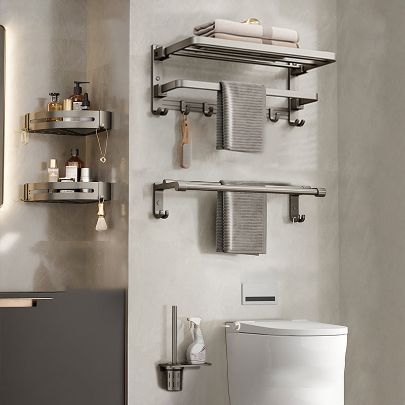 Modern Towel Bar Bathroom Set Bath Shelf Bathroom Accessory Kit Grey 5-Piece Set (Toilet Brush) Clearhalo 'Bathroom Hardware Sets' 'Bathroom Hardware' 'Bathroom Remodel & Bathroom Fixtures' 'bathroom_hardware_sets' 'Home Improvement' 'home_improvement' 'home_improvement_bathroom_hardware_sets' 6717835