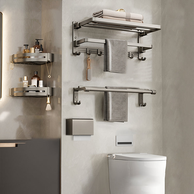 Modern Towel Bar Bathroom Set Bath Shelf Bathroom Accessory Kit Grey 5-Piece Set (Toilet Paper Holder) Clearhalo 'Bathroom Hardware Sets' 'Bathroom Hardware' 'Bathroom Remodel & Bathroom Fixtures' 'bathroom_hardware_sets' 'Home Improvement' 'home_improvement' 'home_improvement_bathroom_hardware_sets' 6717836