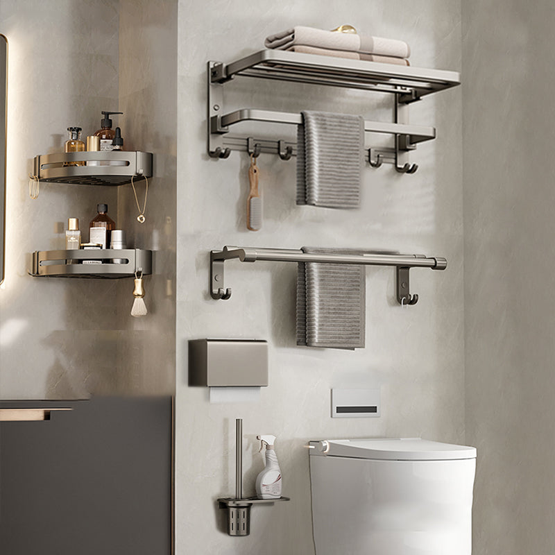 Modern Towel Bar Bathroom Set Bath Shelf Bathroom Accessory Kit Grey 6-Piece Set (Toilet Brush) Clearhalo 'Bathroom Hardware Sets' 'Bathroom Hardware' 'Bathroom Remodel & Bathroom Fixtures' 'bathroom_hardware_sets' 'Home Improvement' 'home_improvement' 'home_improvement_bathroom_hardware_sets' 6717844