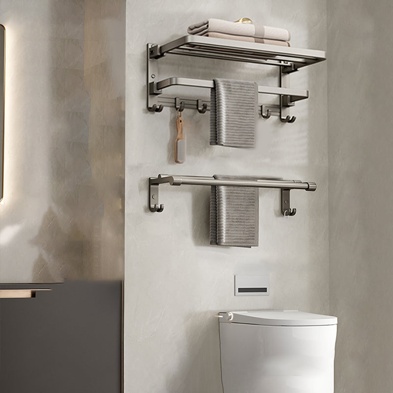 Modern Towel Bar Bathroom Set Bath Shelf Bathroom Accessory Kit Grey Towel Rack with Towel Bar (Double Bars) Clearhalo 'Bathroom Hardware Sets' 'Bathroom Hardware' 'Bathroom Remodel & Bathroom Fixtures' 'bathroom_hardware_sets' 'Home Improvement' 'home_improvement' 'home_improvement_bathroom_hardware_sets' 6717854