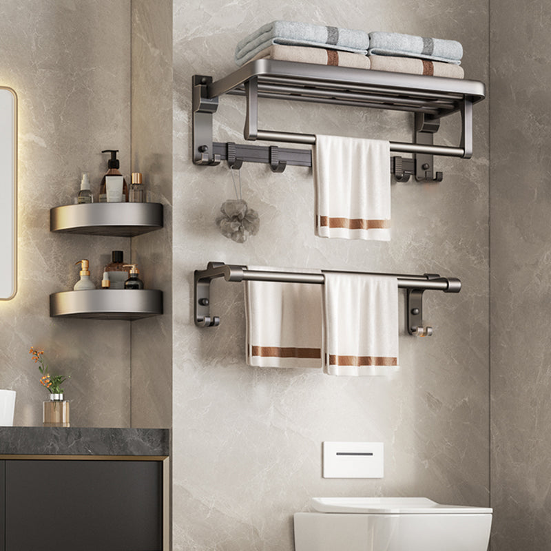 Modern Bathroom Accessory Kit Grey Towel Bar Bath Shelf Bathroom Hardware 4-Piece Set (Triangular Bath Shelf) Clearhalo 'Bathroom Hardware Sets' 'Bathroom Hardware' 'Bathroom Remodel & Bathroom Fixtures' 'bathroom_hardware_sets' 'Home Improvement' 'home_improvement' 'home_improvement_bathroom_hardware_sets' 6717865