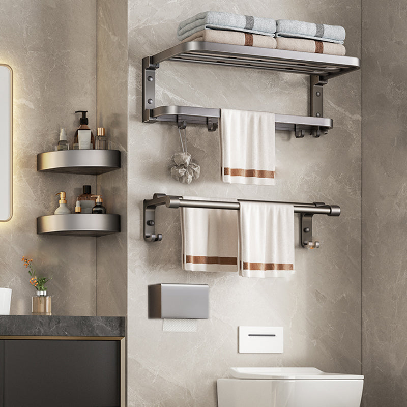 Modern Bathroom Accessory Kit Grey Towel Bar Bath Shelf Bathroom Hardware 5-Piece Set (Double Rods) Clearhalo 'Bathroom Hardware Sets' 'Bathroom Hardware' 'Bathroom Remodel & Bathroom Fixtures' 'bathroom_hardware_sets' 'Home Improvement' 'home_improvement' 'home_improvement_bathroom_hardware_sets' 6717869