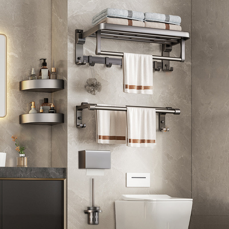 Modern Bathroom Accessory Kit Grey Towel Bar Bath Shelf Bathroom Hardware 6-Piece Set (Double Rods) Clearhalo 'Bathroom Hardware Sets' 'Bathroom Hardware' 'Bathroom Remodel & Bathroom Fixtures' 'bathroom_hardware_sets' 'Home Improvement' 'home_improvement' 'home_improvement_bathroom_hardware_sets' 6717872