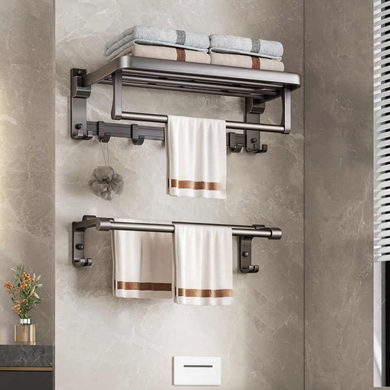 Modern Bathroom Accessory Kit Grey Towel Bar Bath Shelf Bathroom Hardware Towel Rack with Towel Bar Clearhalo 'Bathroom Hardware Sets' 'Bathroom Hardware' 'Bathroom Remodel & Bathroom Fixtures' 'bathroom_hardware_sets' 'Home Improvement' 'home_improvement' 'home_improvement_bathroom_hardware_sets' 6717876