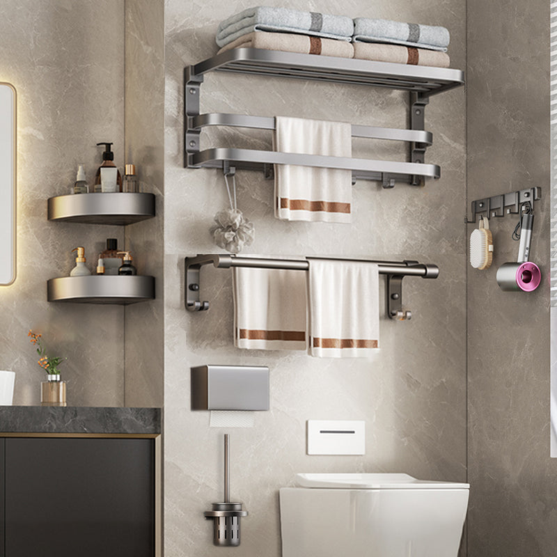 Modern Bathroom Accessory Kit Grey Towel Bar Bath Shelf Bathroom Hardware 7-Piece Set (Hook) Clearhalo 'Bathroom Hardware Sets' 'Bathroom Hardware' 'Bathroom Remodel & Bathroom Fixtures' 'bathroom_hardware_sets' 'Home Improvement' 'home_improvement' 'home_improvement_bathroom_hardware_sets' 6717896