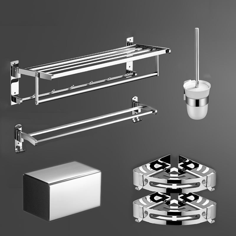 Modern Bathroom Set Stainless Steel Bath Shelf Paper Holder Bathroom Accessory Kit 6-Piece Set (Toilet Brush) Clearhalo 'Bathroom Hardware Sets' 'Bathroom Hardware' 'Bathroom Remodel & Bathroom Fixtures' 'bathroom_hardware_sets' 'Home Improvement' 'home_improvement' 'home_improvement_bathroom_hardware_sets' 6717932