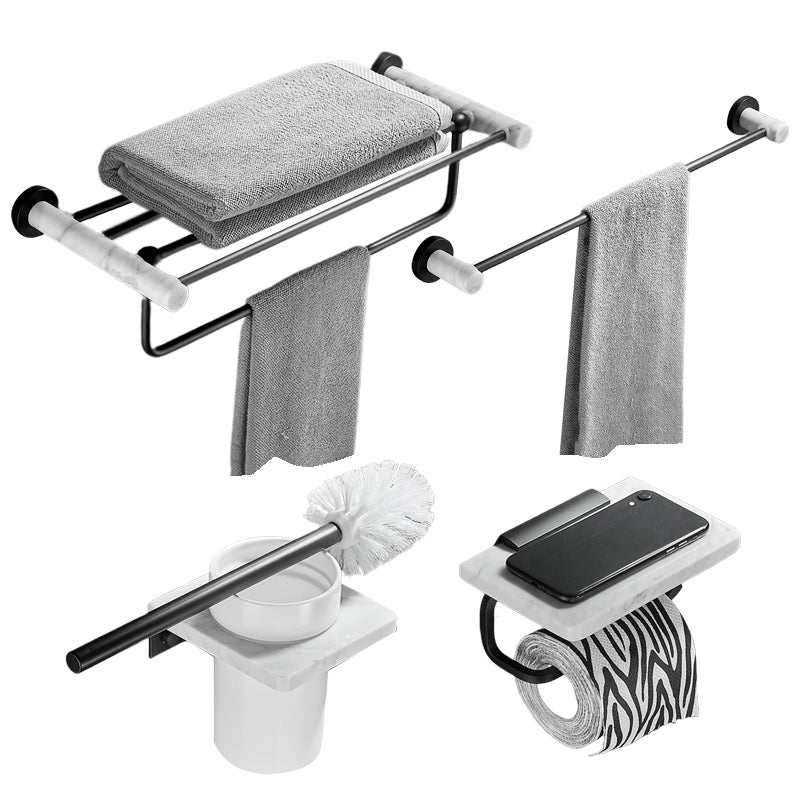 Metal & Marble Bathroom Hardware Set as Individual or as a Set in Black 4-Piece Set(Single Rod) Clearhalo 'Bathroom Hardware Sets' 'Bathroom Hardware' 'Bathroom Remodel & Bathroom Fixtures' 'bathroom_hardware_sets' 'Home Improvement' 'home_improvement' 'home_improvement_bathroom_hardware_sets' 6717996