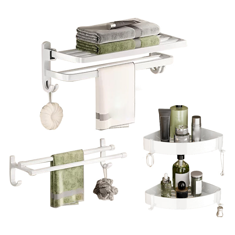 Contemporary Bathroom Hardware Set in White with Bath Shelf/Towel Bar/Paper Holder 4-Piece Set Clearhalo 'Bathroom Hardware Sets' 'Bathroom Hardware' 'Bathroom Remodel & Bathroom Fixtures' 'bathroom_hardware_sets' 'Home Improvement' 'home_improvement' 'home_improvement_bathroom_hardware_sets' 6718083