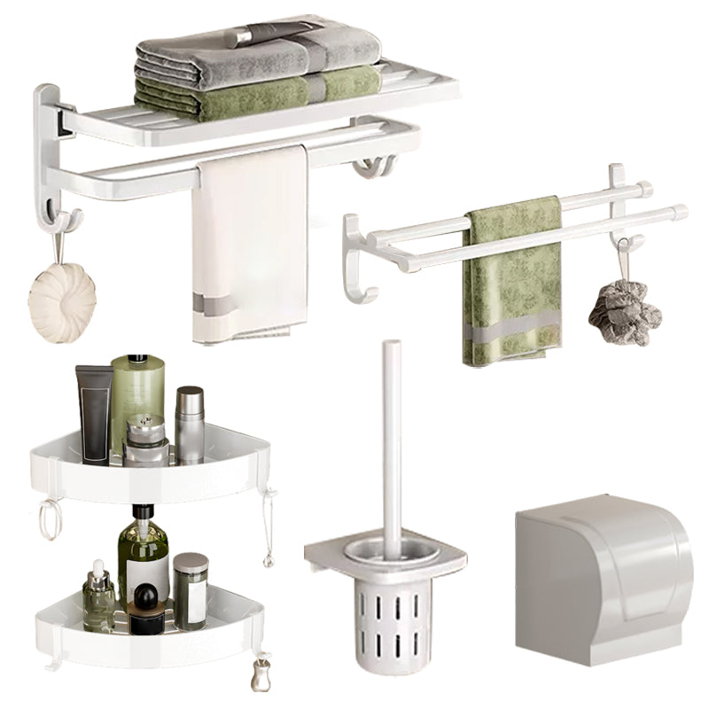 Contemporary Bathroom Hardware Set in White with Bath Shelf/Towel Bar/Paper Holder 6-Piece Set Clearhalo 'Bathroom Hardware Sets' 'Bathroom Hardware' 'Bathroom Remodel & Bathroom Fixtures' 'bathroom_hardware_sets' 'Home Improvement' 'home_improvement' 'home_improvement_bathroom_hardware_sets' 6718085