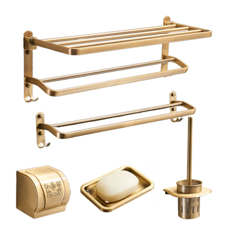 Vintage Bronze Bathroom Accessory Set Brushed Brass Towel Bar/Paper Holder/Bath Shelf 5-Piece Set (Toilet Brush) Clearhalo 'Bathroom Hardware Sets' 'Bathroom Hardware' 'Bathroom Remodel & Bathroom Fixtures' 'bathroom_hardware_sets' 'Home Improvement' 'home_improvement' 'home_improvement_bathroom_hardware_sets' 6718119