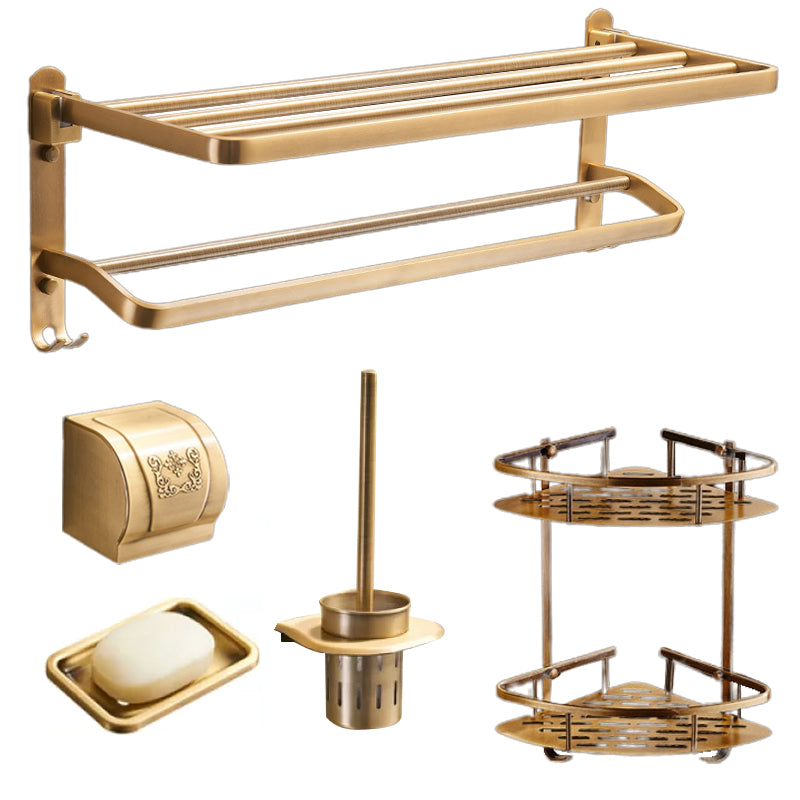 Vintage Bronze Bathroom Accessory Set Brushed Brass Towel Bar/Paper Holder/Bath Shelf 5-Piece Set (Toilet Paper Holder) Clearhalo 'Bathroom Hardware Sets' 'Bathroom Hardware' 'Bathroom Remodel & Bathroom Fixtures' 'bathroom_hardware_sets' 'Home Improvement' 'home_improvement' 'home_improvement_bathroom_hardware_sets' 6718121