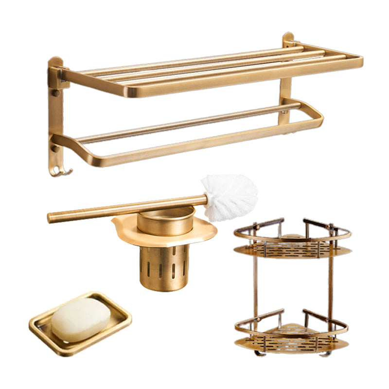 Vintage Bronze Bathroom Accessory Set Brushed Brass Towel Bar/Paper Holder/Bath Shelf 4-Piece Set (Toilet Brush) Clearhalo 'Bathroom Hardware Sets' 'Bathroom Hardware' 'Bathroom Remodel & Bathroom Fixtures' 'bathroom_hardware_sets' 'Home Improvement' 'home_improvement' 'home_improvement_bathroom_hardware_sets' 6718123