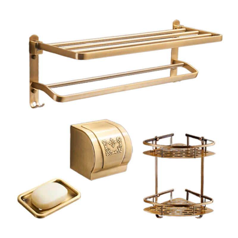 Vintage Bronze Bathroom Accessory Set Brushed Brass Towel Bar/Paper Holder/Bath Shelf 4-Piece Set (Toilet Paper Holder) Clearhalo 'Bathroom Hardware Sets' 'Bathroom Hardware' 'Bathroom Remodel & Bathroom Fixtures' 'bathroom_hardware_sets' 'Home Improvement' 'home_improvement' 'home_improvement_bathroom_hardware_sets' 6718125