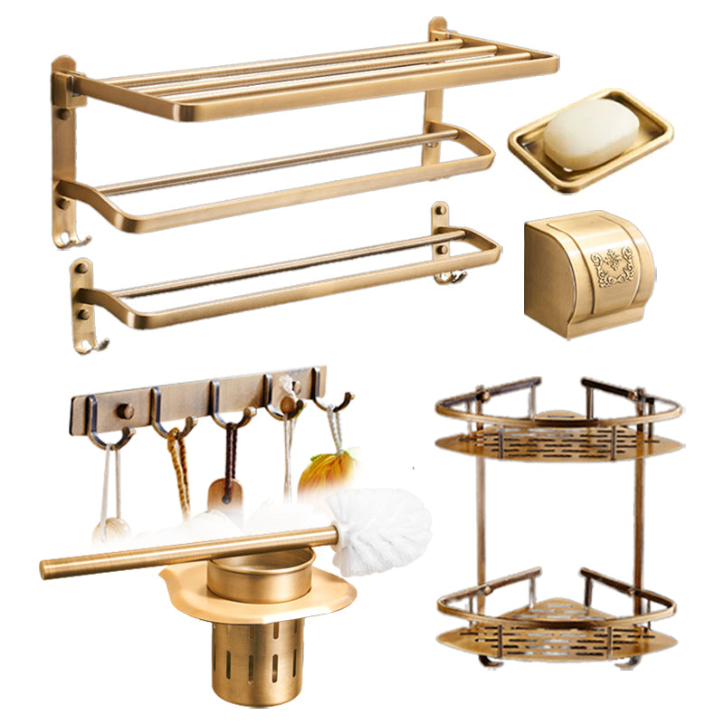 Vintage Bronze Bathroom Accessory Set Brushed Brass Towel Bar/Paper Holder/Bath Shelf 7-Piece Set Clearhalo 'Bathroom Hardware Sets' 'Bathroom Hardware' 'Bathroom Remodel & Bathroom Fixtures' 'bathroom_hardware_sets' 'Home Improvement' 'home_improvement' 'home_improvement_bathroom_hardware_sets' 6718128