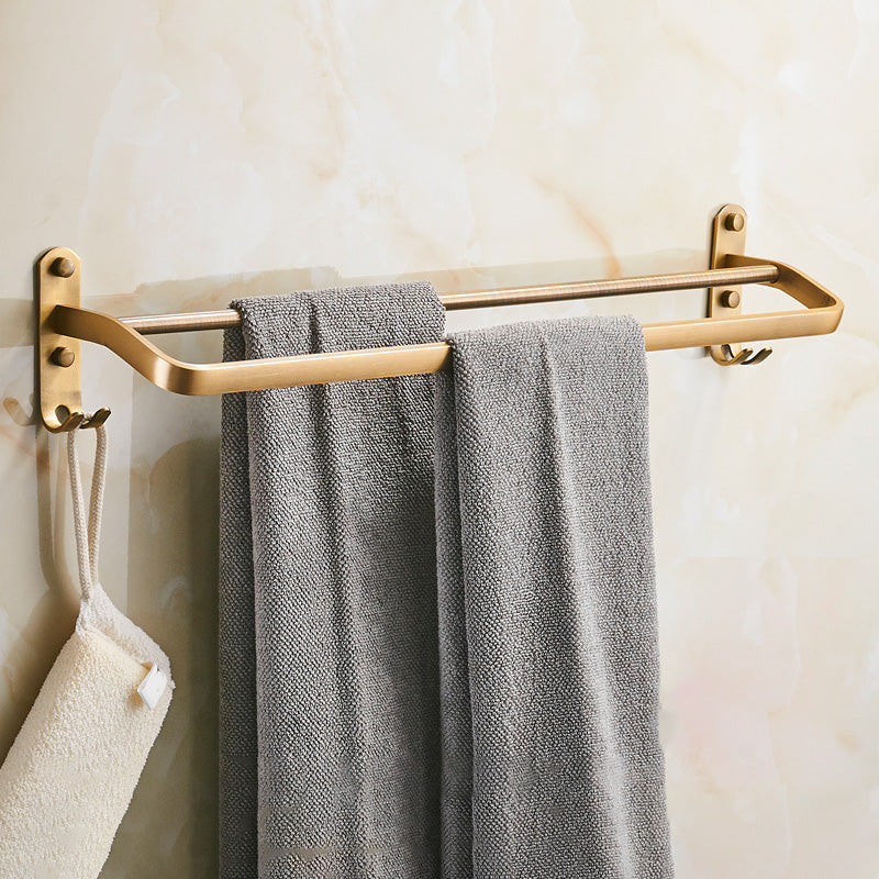 Vintage Bronze Bathroom Accessory Set Brushed Brass Towel Bar/Paper Holder/Bath Shelf Double Bars Towel Bar Clearhalo 'Bathroom Hardware Sets' 'Bathroom Hardware' 'Bathroom Remodel & Bathroom Fixtures' 'bathroom_hardware_sets' 'Home Improvement' 'home_improvement' 'home_improvement_bathroom_hardware_sets' 6718133