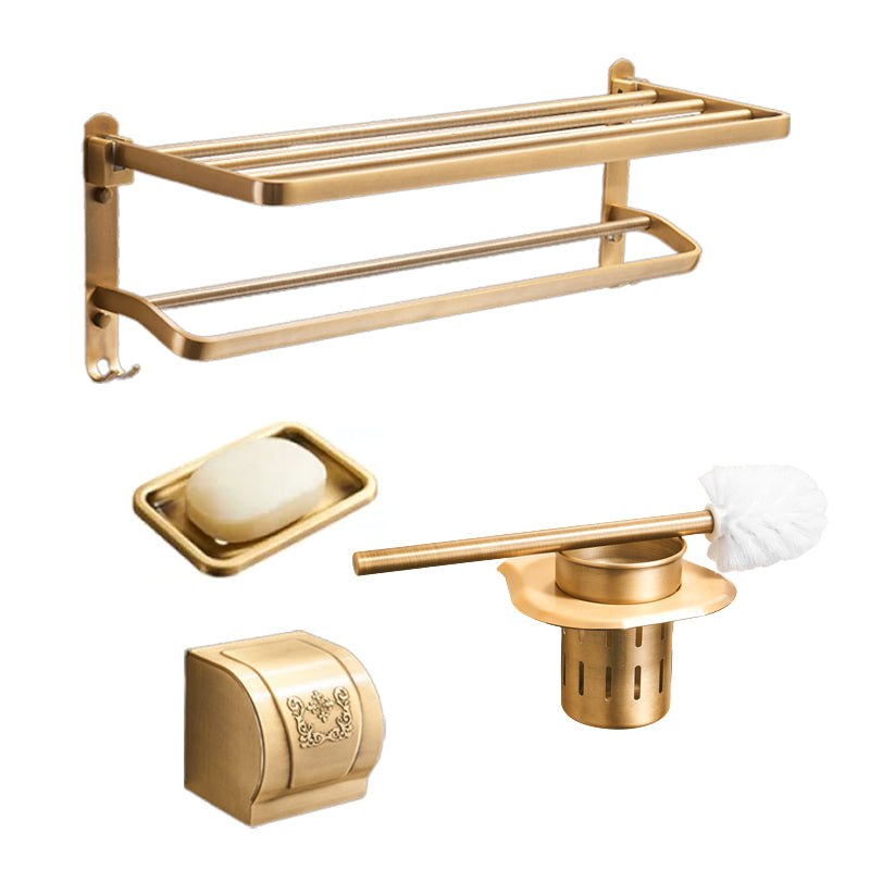 Vintage Bronze Bathroom Accessory Set Brushed Brass Towel Bar/Paper Holder/Bath Shelf 4-Piece Set (Soap Box) Clearhalo 'Bathroom Hardware Sets' 'Bathroom Hardware' 'Bathroom Remodel & Bathroom Fixtures' 'bathroom_hardware_sets' 'Home Improvement' 'home_improvement' 'home_improvement_bathroom_hardware_sets' 6718136