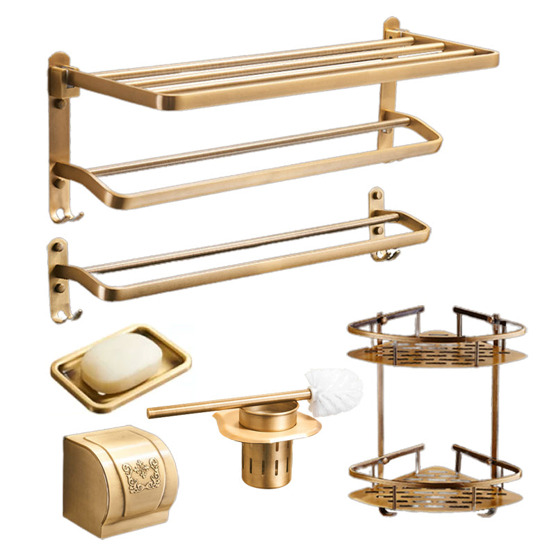 Vintage Bronze Bathroom Accessory Set Brushed Brass Towel Bar/Paper Holder/Bath Shelf 6-Piece Set (Towel Bar) Clearhalo 'Bathroom Hardware Sets' 'Bathroom Hardware' 'Bathroom Remodel & Bathroom Fixtures' 'bathroom_hardware_sets' 'Home Improvement' 'home_improvement' 'home_improvement_bathroom_hardware_sets' 6718137