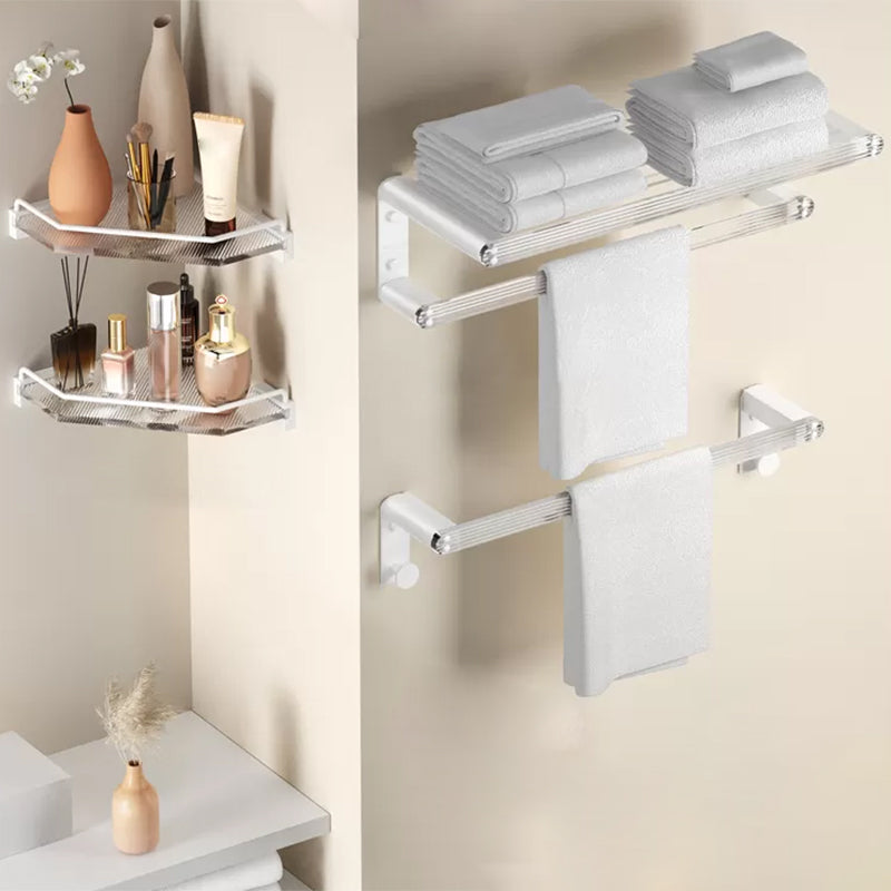 White Bathroom Accessory Set Metal & Acrylic Bathroom Set with Bath Shelf/Robe Hooks 4-Piece Set (Towel Bar) Clearhalo 'Bathroom Hardware Sets' 'Bathroom Hardware' 'Bathroom Remodel & Bathroom Fixtures' 'bathroom_hardware_sets' 'Home Improvement' 'home_improvement' 'home_improvement_bathroom_hardware_sets' 6718159