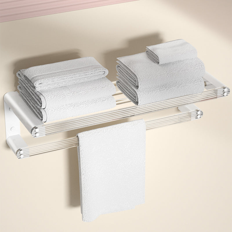 White Bathroom Accessory Set Metal & Acrylic Bathroom Set with Bath Shelf/Robe Hooks Clearhalo 'Bathroom Hardware Sets' 'Bathroom Hardware' 'Bathroom Remodel & Bathroom Fixtures' 'bathroom_hardware_sets' 'Home Improvement' 'home_improvement' 'home_improvement_bathroom_hardware_sets' 6718163