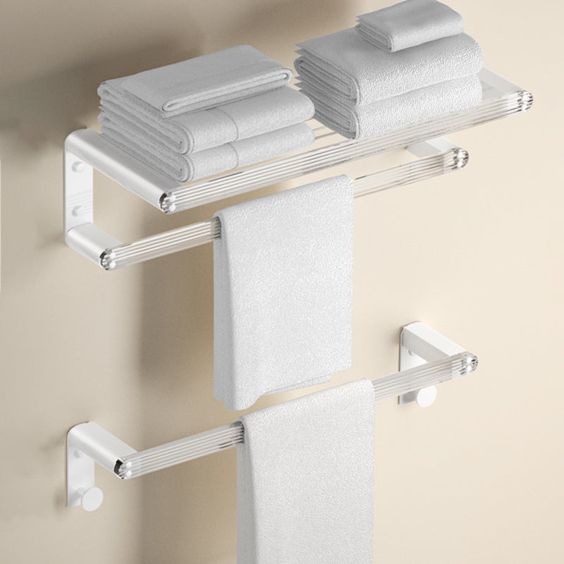 White Bathroom Accessory Set Metal & Acrylic Bathroom Set with Bath Shelf/Robe Hooks Towel Rack with Towel Bar Clearhalo 'Bathroom Hardware Sets' 'Bathroom Hardware' 'Bathroom Remodel & Bathroom Fixtures' 'bathroom_hardware_sets' 'Home Improvement' 'home_improvement' 'home_improvement_bathroom_hardware_sets' 6718168