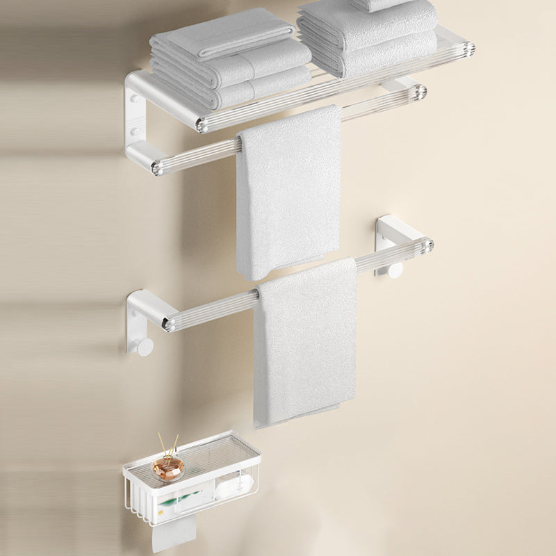 White Bathroom Accessory Set Metal & Acrylic Bathroom Set with Bath Shelf/Robe Hooks Towel Rack with Towel Bar and Toilet Paper Holder Clearhalo 'Bathroom Hardware Sets' 'Bathroom Hardware' 'Bathroom Remodel & Bathroom Fixtures' 'bathroom_hardware_sets' 'Home Improvement' 'home_improvement' 'home_improvement_bathroom_hardware_sets' 6718169