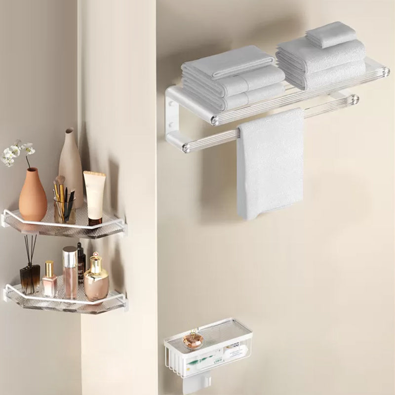 White Bathroom Accessory Set Metal & Acrylic Bathroom Set with Bath Shelf/Robe Hooks 4-Piece Set (Toilet Paper Holder) Clearhalo 'Bathroom Hardware Sets' 'Bathroom Hardware' 'Bathroom Remodel & Bathroom Fixtures' 'bathroom_hardware_sets' 'Home Improvement' 'home_improvement' 'home_improvement_bathroom_hardware_sets' 6718170