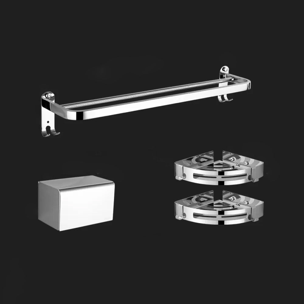 Modern Stainless Steel Bathroom Hardware Towel Bar Bathroom Set 4-Piece Set (Triangular Bath Shelf) Clearhalo 'Bathroom Hardware Sets' 'Bathroom Hardware' 'Bathroom Remodel & Bathroom Fixtures' 'bathroom_hardware_sets' 'Home Improvement' 'home_improvement' 'home_improvement_bathroom_hardware_sets' 6718379