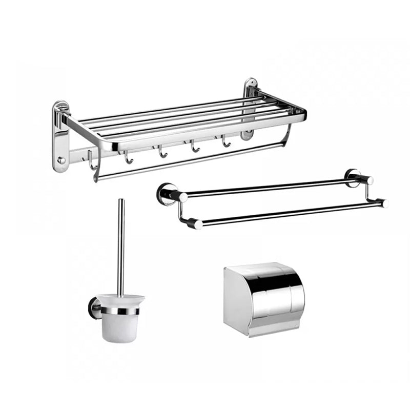 Modern Stainless Steel Bathroom Hardware Towel Bar Bathroom Set 4-Piece Set (Double Rods) Clearhalo 'Bathroom Hardware Sets' 'Bathroom Hardware' 'Bathroom Remodel & Bathroom Fixtures' 'bathroom_hardware_sets' 'Home Improvement' 'home_improvement' 'home_improvement_bathroom_hardware_sets' 6718382