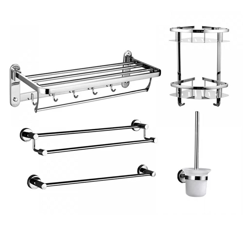 Modern Stainless Steel Bathroom Hardware Towel Bar Bathroom Set 5-Piece Set (Single Rod) Clearhalo 'Bathroom Hardware Sets' 'Bathroom Hardware' 'Bathroom Remodel & Bathroom Fixtures' 'bathroom_hardware_sets' 'Home Improvement' 'home_improvement' 'home_improvement_bathroom_hardware_sets' 6718384