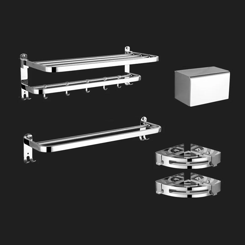 Modern Stainless Steel Bathroom Hardware Towel Bar Bathroom Set 5-Piece Set (Double Rods) Clearhalo 'Bathroom Hardware Sets' 'Bathroom Hardware' 'Bathroom Remodel & Bathroom Fixtures' 'bathroom_hardware_sets' 'Home Improvement' 'home_improvement' 'home_improvement_bathroom_hardware_sets' 6718386