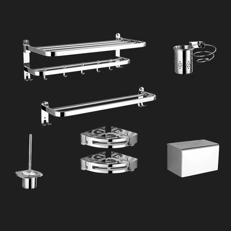 Modern Stainless Steel Bathroom Hardware Towel Bar Bathroom Set 7-Piece Set (Double Rods) Clearhalo 'Bathroom Hardware Sets' 'Bathroom Hardware' 'Bathroom Remodel & Bathroom Fixtures' 'bathroom_hardware_sets' 'Home Improvement' 'home_improvement' 'home_improvement_bathroom_hardware_sets' 6718388