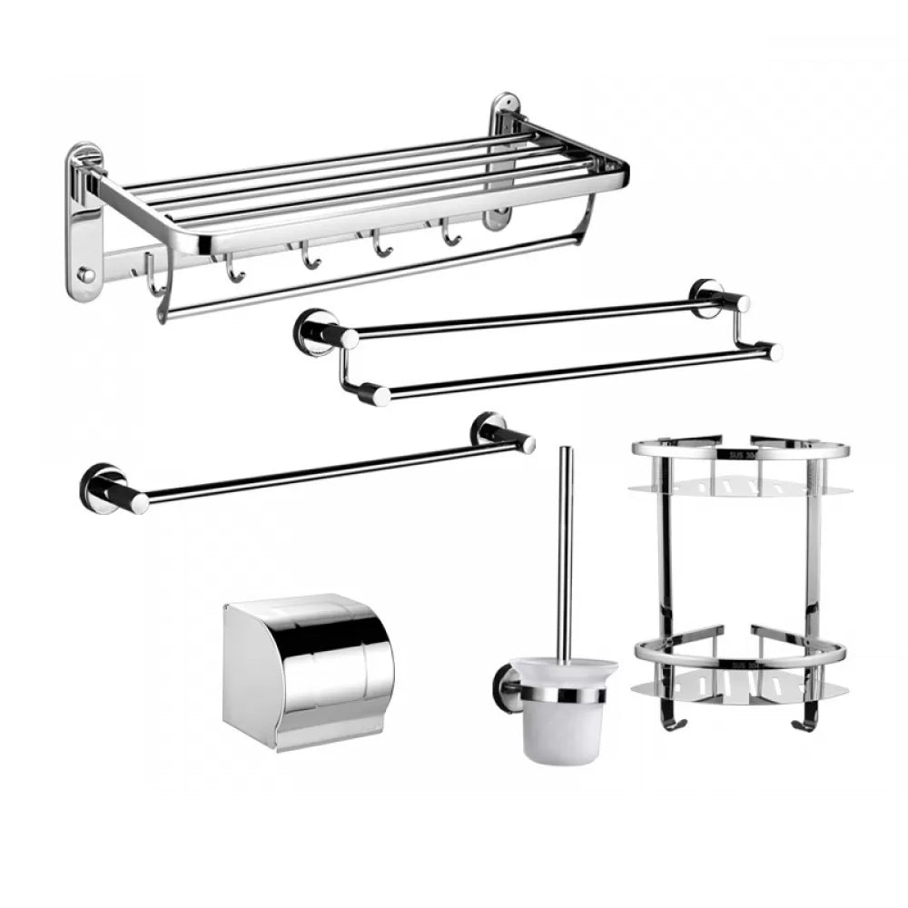 Modern Stainless Steel Bathroom Hardware Towel Bar Bathroom Set 6-Piece Set (Single Rod) Clearhalo 'Bathroom Hardware Sets' 'Bathroom Hardware' 'Bathroom Remodel & Bathroom Fixtures' 'bathroom_hardware_sets' 'Home Improvement' 'home_improvement' 'home_improvement_bathroom_hardware_sets' 6718390