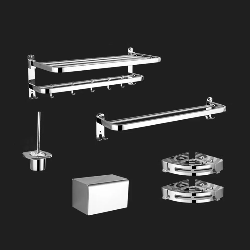 Modern Stainless Steel Bathroom Hardware Towel Bar Bathroom Set 6-Piece Set (Double Rods) Clearhalo 'Bathroom Hardware Sets' 'Bathroom Hardware' 'Bathroom Remodel & Bathroom Fixtures' 'bathroom_hardware_sets' 'Home Improvement' 'home_improvement' 'home_improvement_bathroom_hardware_sets' 6718393