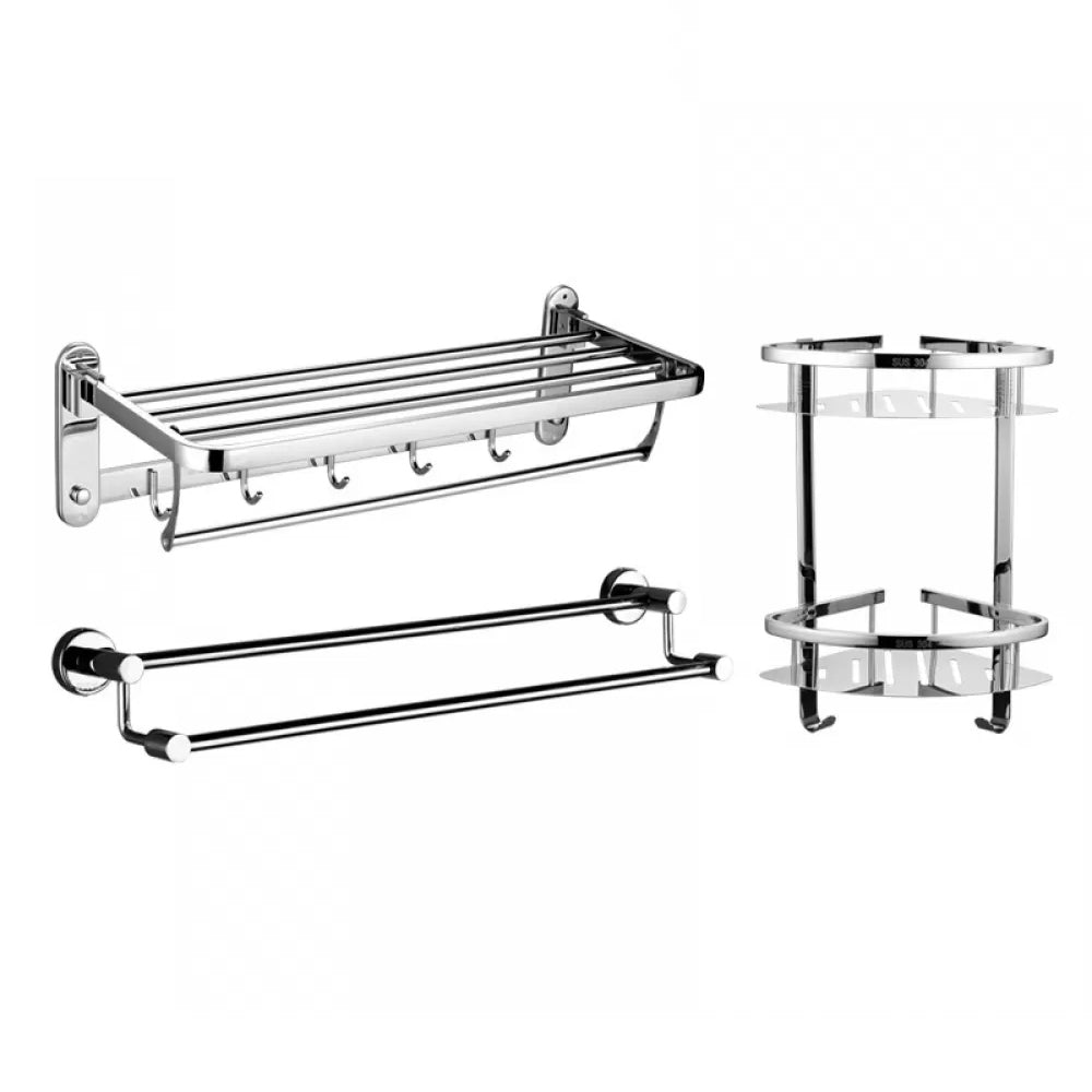 Modern Stainless Steel Bathroom Hardware Towel Bar Bathroom Set 3-Piece Set (Double Rods) Clearhalo 'Bathroom Hardware Sets' 'Bathroom Hardware' 'Bathroom Remodel & Bathroom Fixtures' 'bathroom_hardware_sets' 'Home Improvement' 'home_improvement' 'home_improvement_bathroom_hardware_sets' 6718397