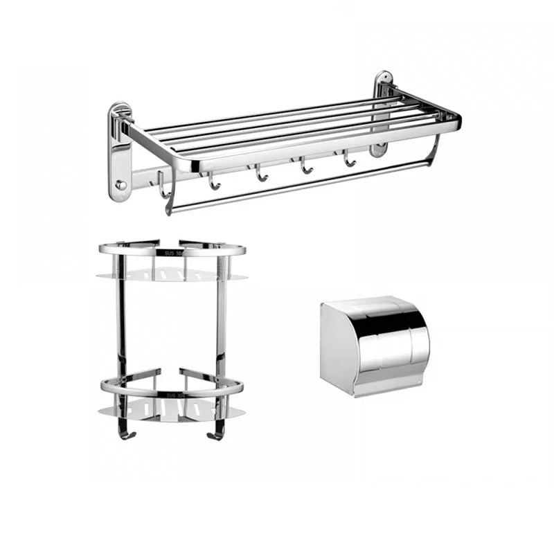 Modern Stainless Steel Bathroom Hardware Towel Bar Bathroom Set 3-Piece Set(Double Deck Shelves) Clearhalo 'Bathroom Hardware Sets' 'Bathroom Hardware' 'Bathroom Remodel & Bathroom Fixtures' 'bathroom_hardware_sets' 'Home Improvement' 'home_improvement' 'home_improvement_bathroom_hardware_sets' 6718403