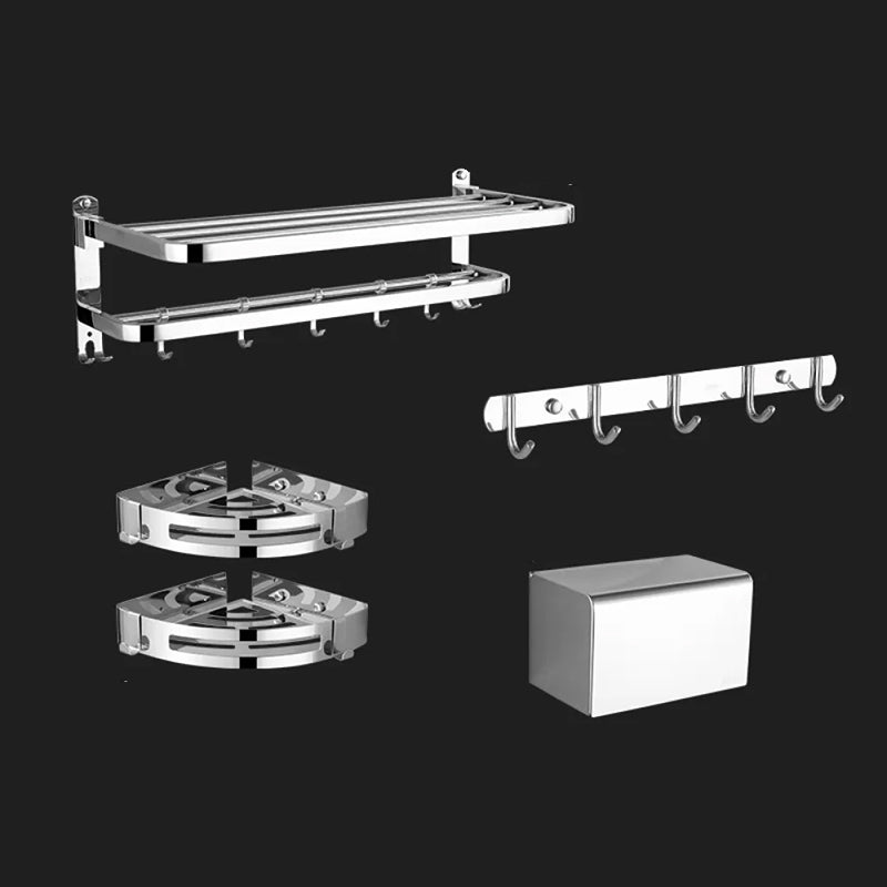 Modern Stainless Steel Bathroom Hardware Towel Bar Bathroom Set 5-Piece Set (Row Hook) Clearhalo 'Bathroom Hardware Sets' 'Bathroom Hardware' 'Bathroom Remodel & Bathroom Fixtures' 'bathroom_hardware_sets' 'Home Improvement' 'home_improvement' 'home_improvement_bathroom_hardware_sets' 6718404