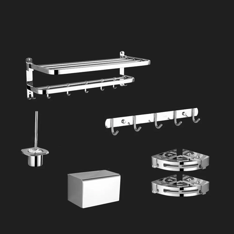 Modern Stainless Steel Bathroom Hardware Towel Bar Bathroom Set 6-Piece Set (Row Hook) Clearhalo 'Bathroom Hardware Sets' 'Bathroom Hardware' 'Bathroom Remodel & Bathroom Fixtures' 'bathroom_hardware_sets' 'Home Improvement' 'home_improvement' 'home_improvement_bathroom_hardware_sets' 6718405