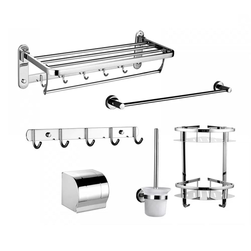 Modern Stainless Steel Bathroom Hardware Towel Bar Bathroom Set 6-Piece Set (Toilet Brush) Clearhalo 'Bathroom Hardware Sets' 'Bathroom Hardware' 'Bathroom Remodel & Bathroom Fixtures' 'bathroom_hardware_sets' 'Home Improvement' 'home_improvement' 'home_improvement_bathroom_hardware_sets' 6718406