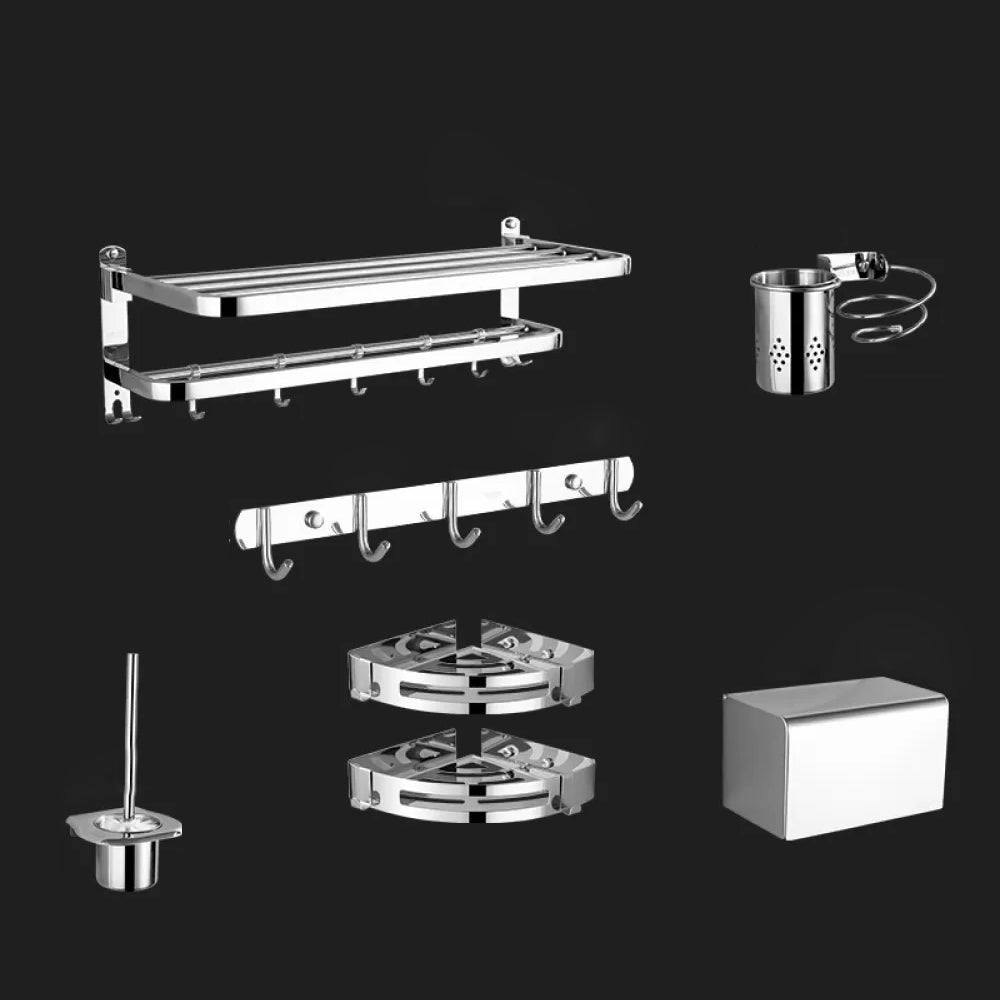 Modern Stainless Steel Bathroom Hardware Towel Bar Bathroom Set 7-Piece Set (Toilet Brush) Clearhalo 'Bathroom Hardware Sets' 'Bathroom Hardware' 'Bathroom Remodel & Bathroom Fixtures' 'bathroom_hardware_sets' 'Home Improvement' 'home_improvement' 'home_improvement_bathroom_hardware_sets' 6718414