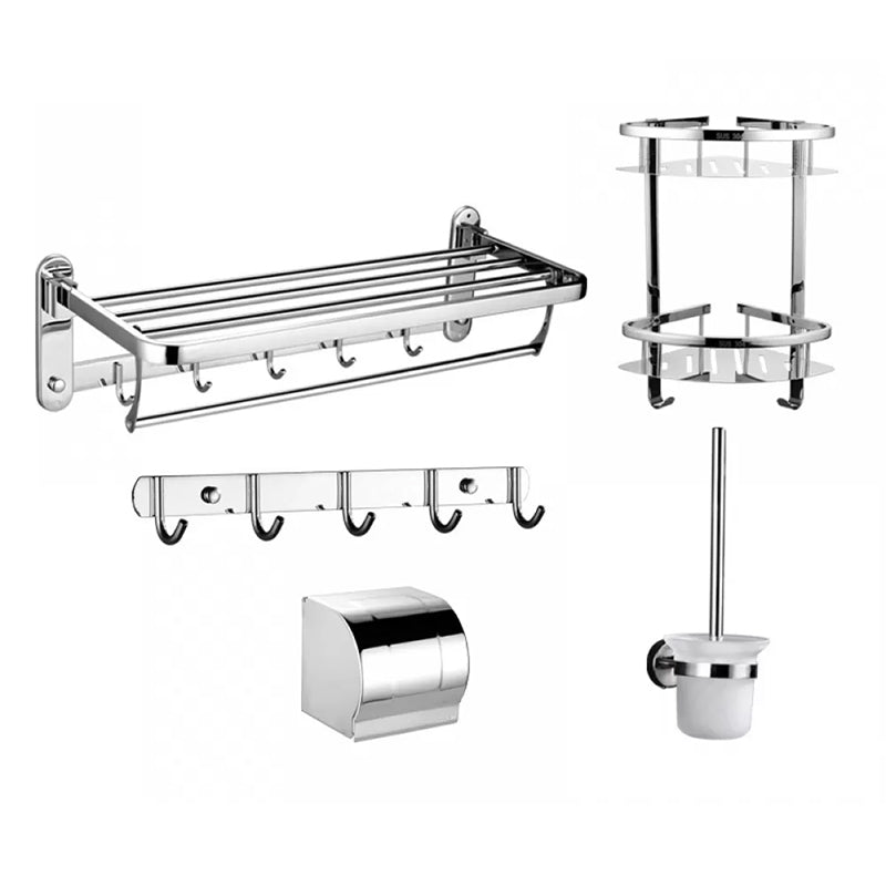 Modern Stainless Steel Bathroom Hardware Towel Bar Bathroom Set 5-Piece Set (Towel Rack) Clearhalo 'Bathroom Hardware Sets' 'Bathroom Hardware' 'Bathroom Remodel & Bathroom Fixtures' 'bathroom_hardware_sets' 'Home Improvement' 'home_improvement' 'home_improvement_bathroom_hardware_sets' 6718417